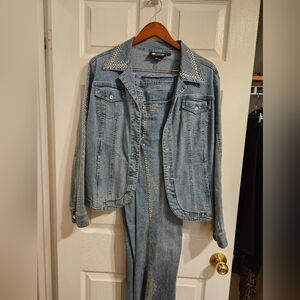 Christine Alexander Light Blue Denim Jacket And Jeans With Swavorski Crystals.